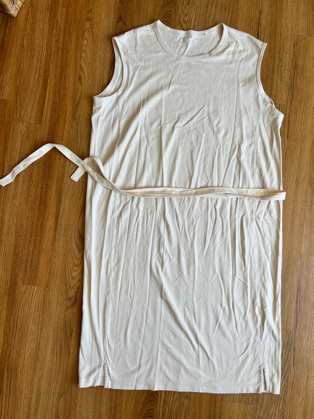 Uniqlo U XL Shift dress Sleeveless cream white with Waist Tie soft plus size
